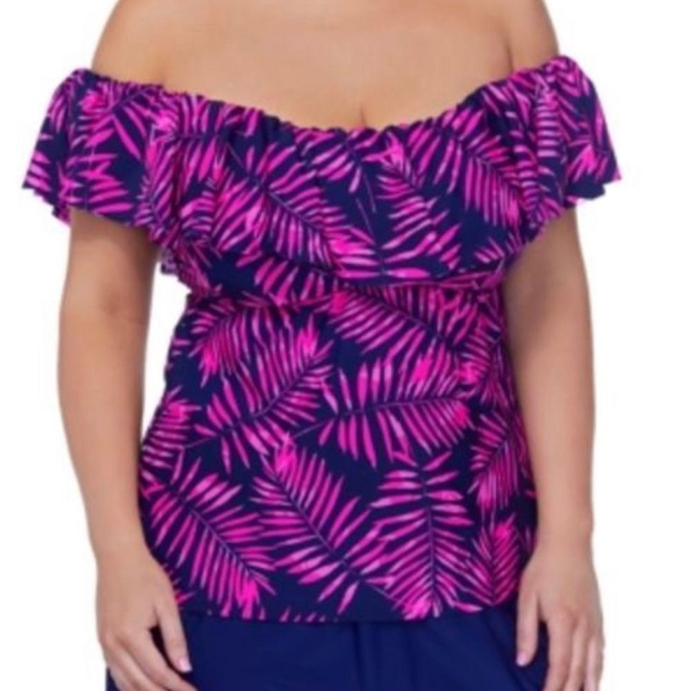 Island Escape Plus Size La Flor Underwire Tankini Top, Pink/Navy 16W